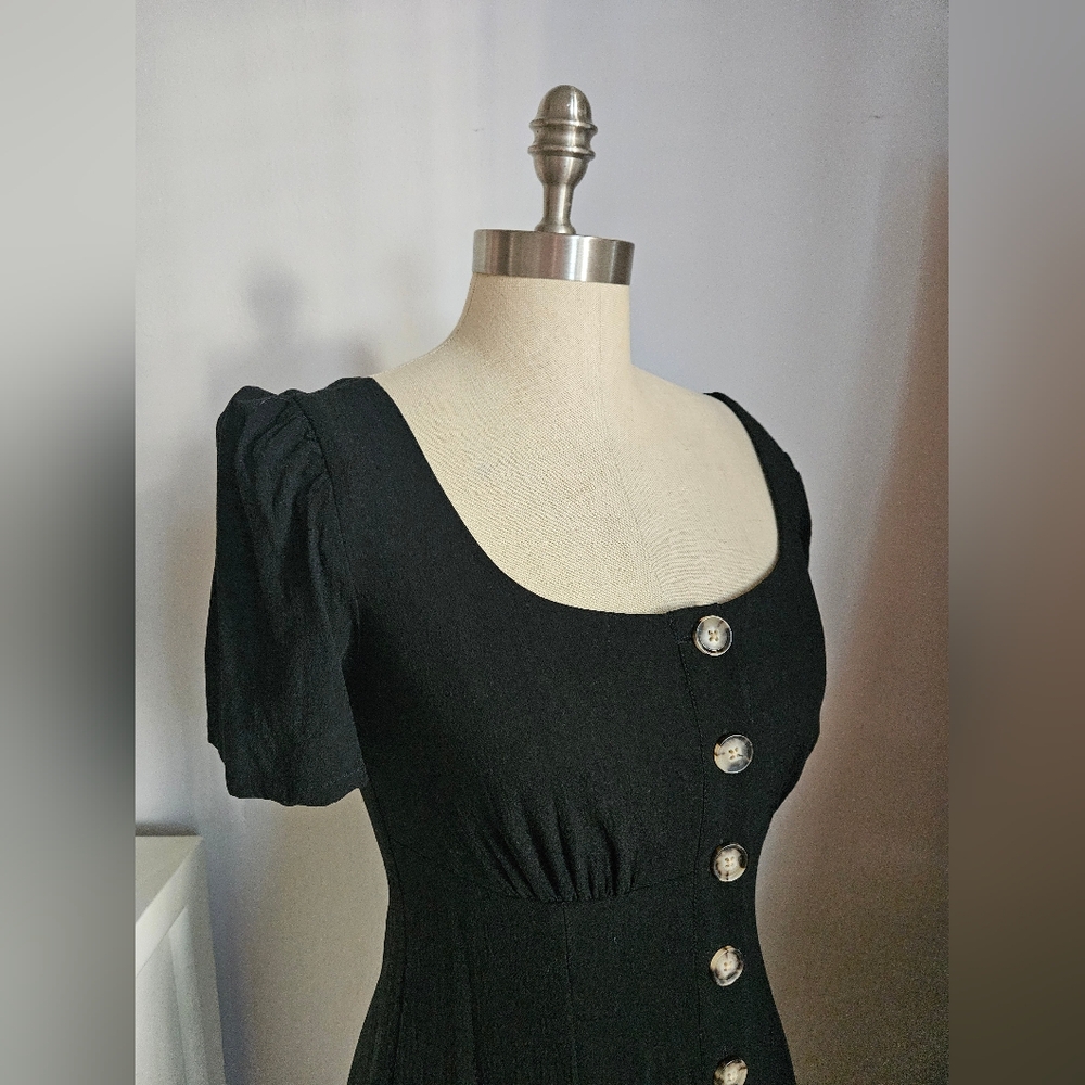 EXPRESS Button Front Scoop Neck Black Mini Dress | SZ S - Picture 6 of 10